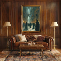 Mysterious Ritual Gathering in Grand Gothic Hall Poster PosterGoat
