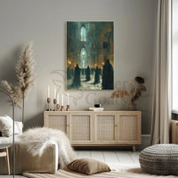 Mysterious Ritual Gathering in Grand Gothic Hall Poster PosterGoat