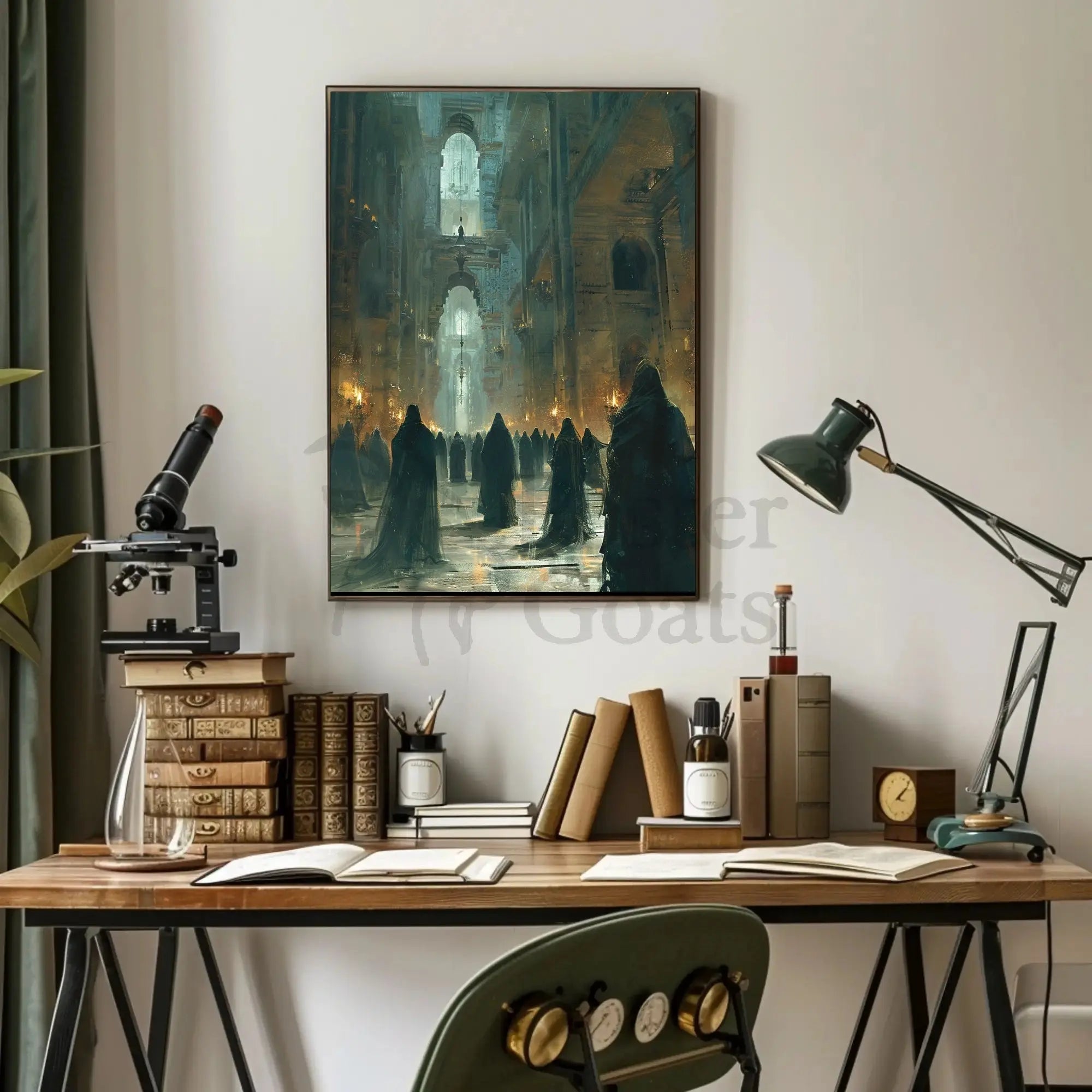 Mysterious Ritual Gathering in Grand Gothic Hall Poster PosterGoat