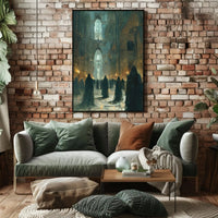 Mysterious Ritual Gathering in Grand Gothic Hall Poster PosterGoat