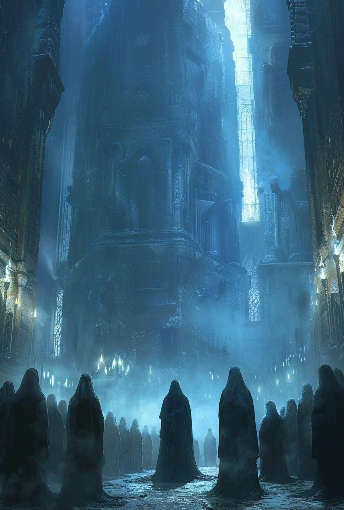 Mysterious Ritual in Gothic Cathedral - Artistic Poster PosterGoat