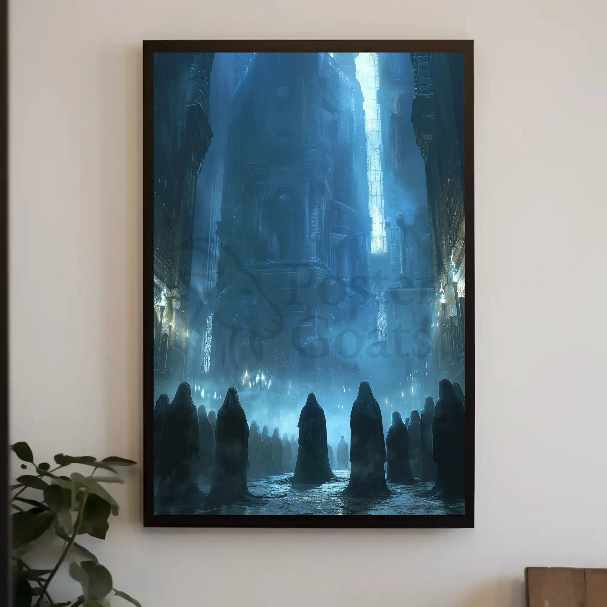 Mysterious Ritual in Gothic Cathedral - Artistic Poster PosterGoat
