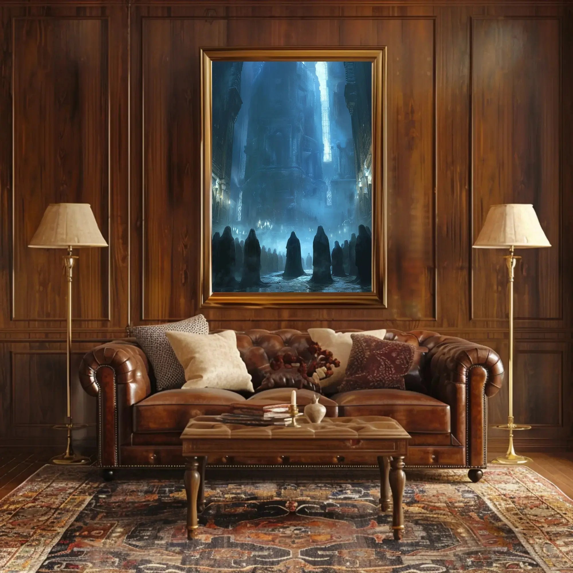 Mysterious Ritual in Gothic Cathedral - Artistic Poster PosterGoat