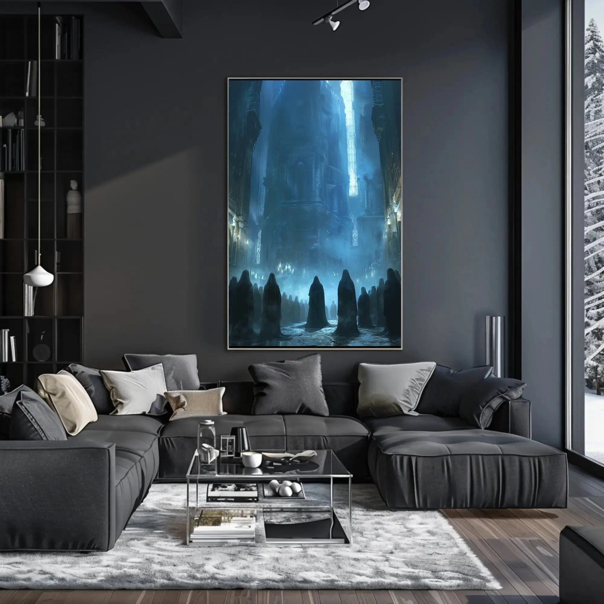 Mysterious Ritual in Gothic Cathedral - Artistic Poster PosterGoat