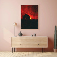 Mysterious Silhouette in Fiery Scene Artistic Poster PosterGoat
