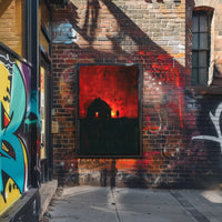 Mysterious Silhouette in Fiery Scene Artistic Poster PosterGoat