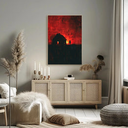 Mysterious Silhouette in Fiery Scene Artistic Poster PosterGoat
