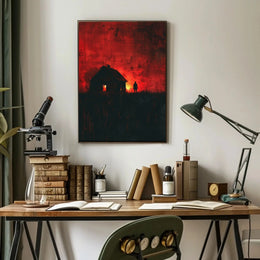 Mysterious Silhouette in Fiery Scene Artistic Poster PosterGoat
