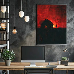 Mysterious Silhouette in Fiery Scene Artistic Poster PosterGoat