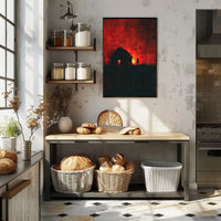 Mysterious Silhouette in Fiery Scene Artistic Poster PosterGoat