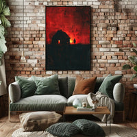 Mysterious Silhouette in Fiery Scene Artistic Poster PosterGoat