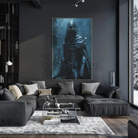 Mysterious Vigilante in Cyberpunk Cityscape Futuristic Sci-Fi Poster PosterGoat