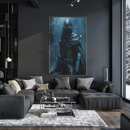 Mysterious Vigilante in Cyberpunk Cityscape Futuristic Sci-Fi Poster PosterGoat