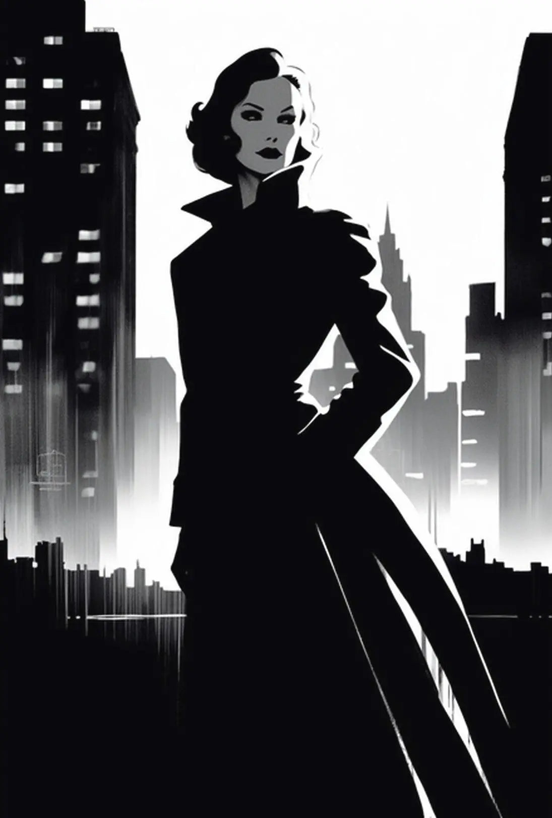 Mysterious Woman Noir Cityscape Artistic Poster PosterGoat