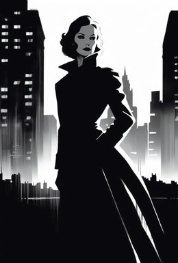 Mysterious Woman Noir Cityscape Artistic Poster PosterGoat