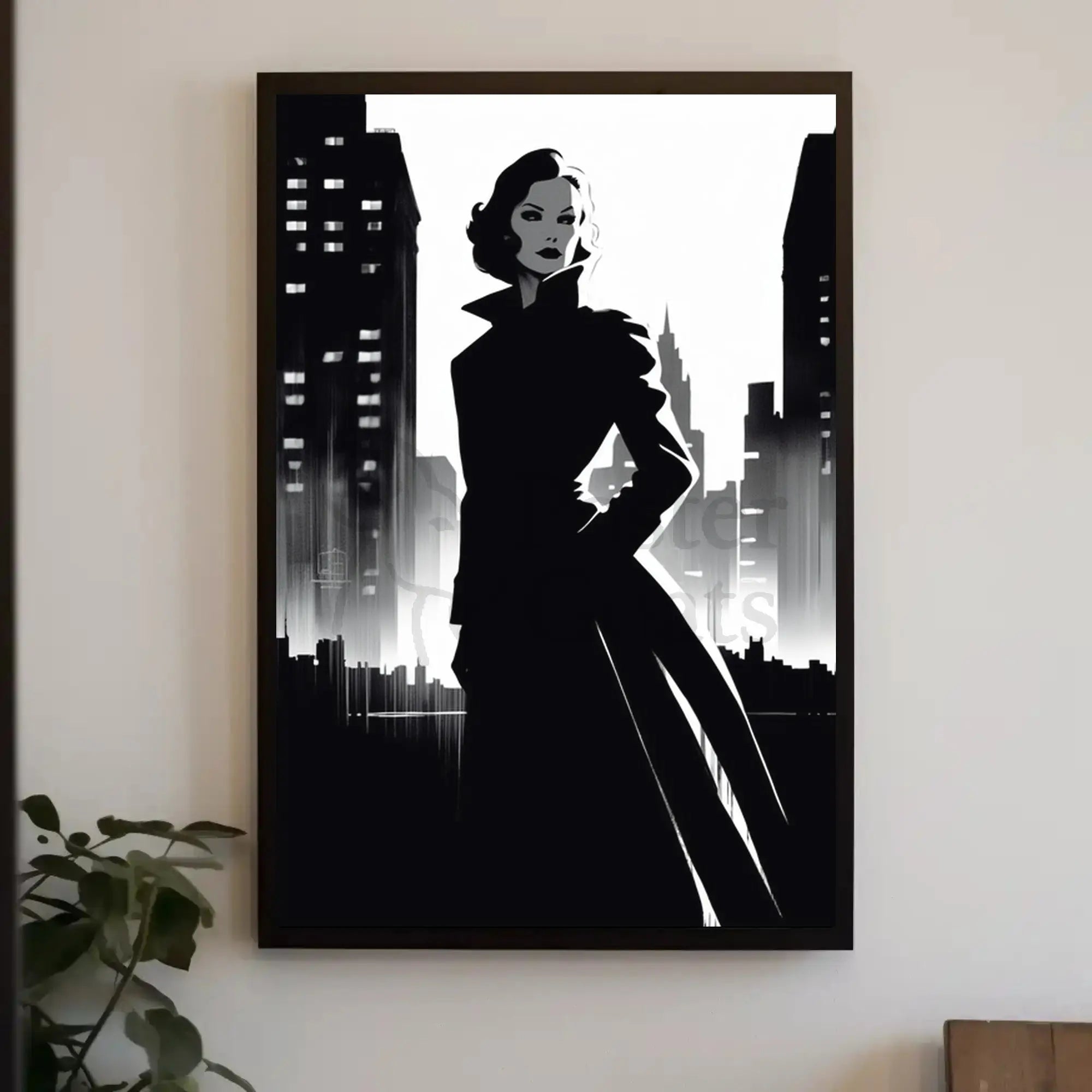 Mysterious Woman Noir Cityscape Artistic Poster PosterGoat