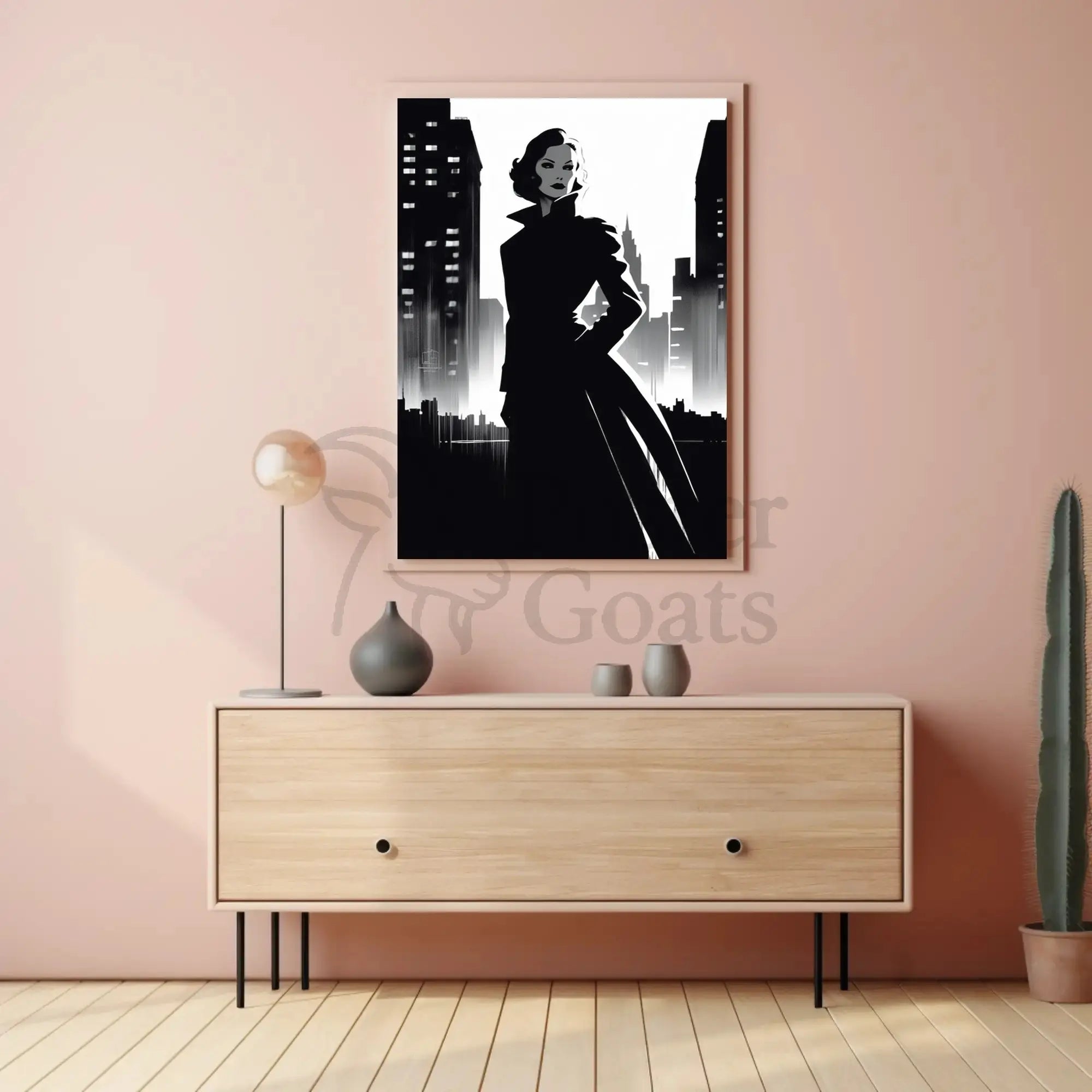 Mysterious Woman Noir Cityscape Artistic Poster PosterGoat