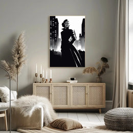 Mysterious Woman Noir Cityscape Artistic Poster PosterGoat