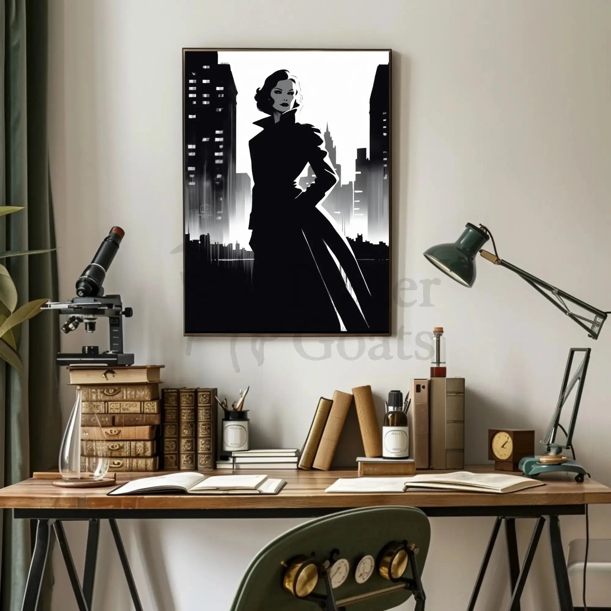 Mysterious Woman Noir Cityscape Artistic Poster PosterGoat