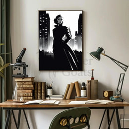 Mysterious Woman Noir Cityscape Artistic Poster PosterGoat
