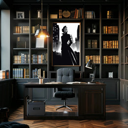 Mysterious Woman Noir Cityscape Artistic Poster PosterGoat