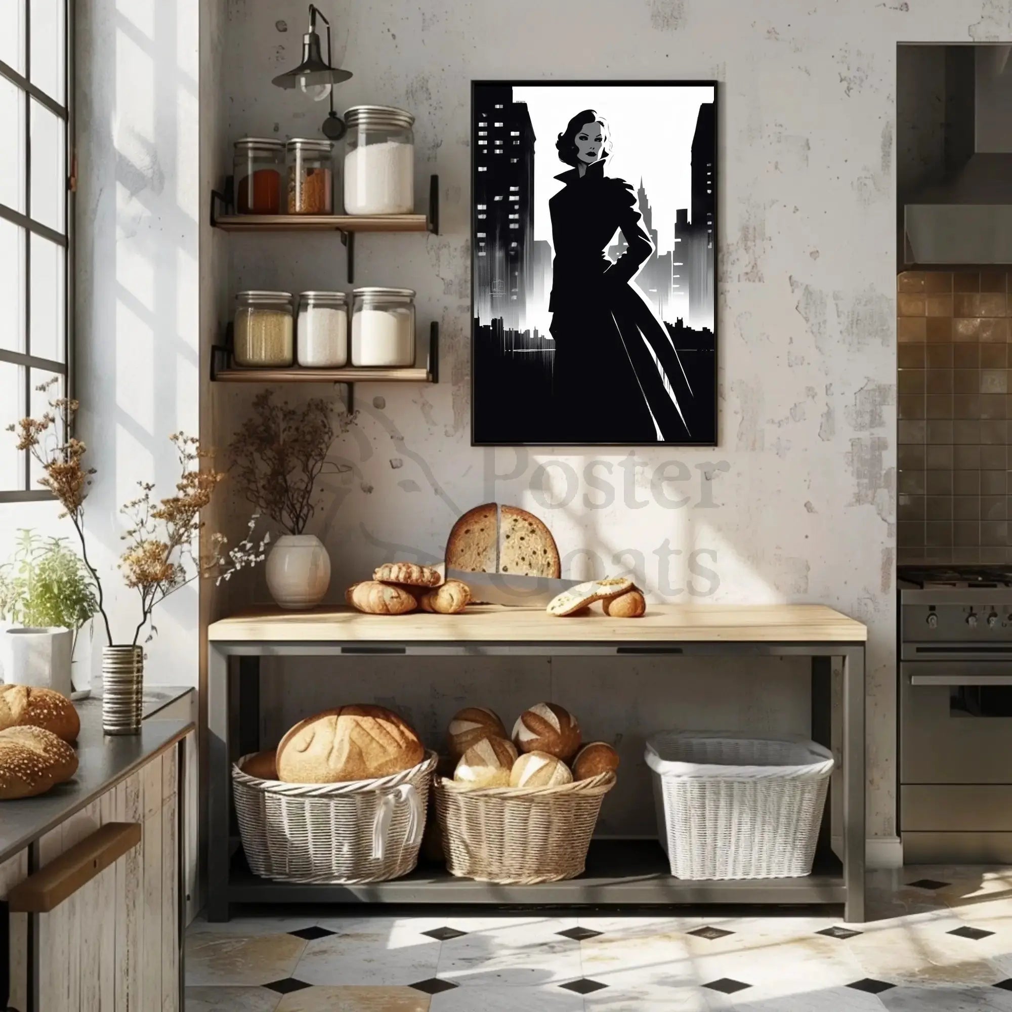 Mysterious Woman Noir Cityscape Artistic Poster PosterGoat