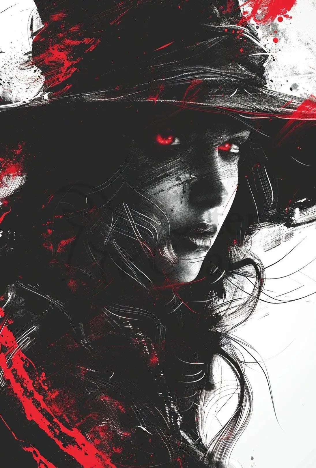 Mysterious Woman with Red Eyes Artistic Poster PosterGoat