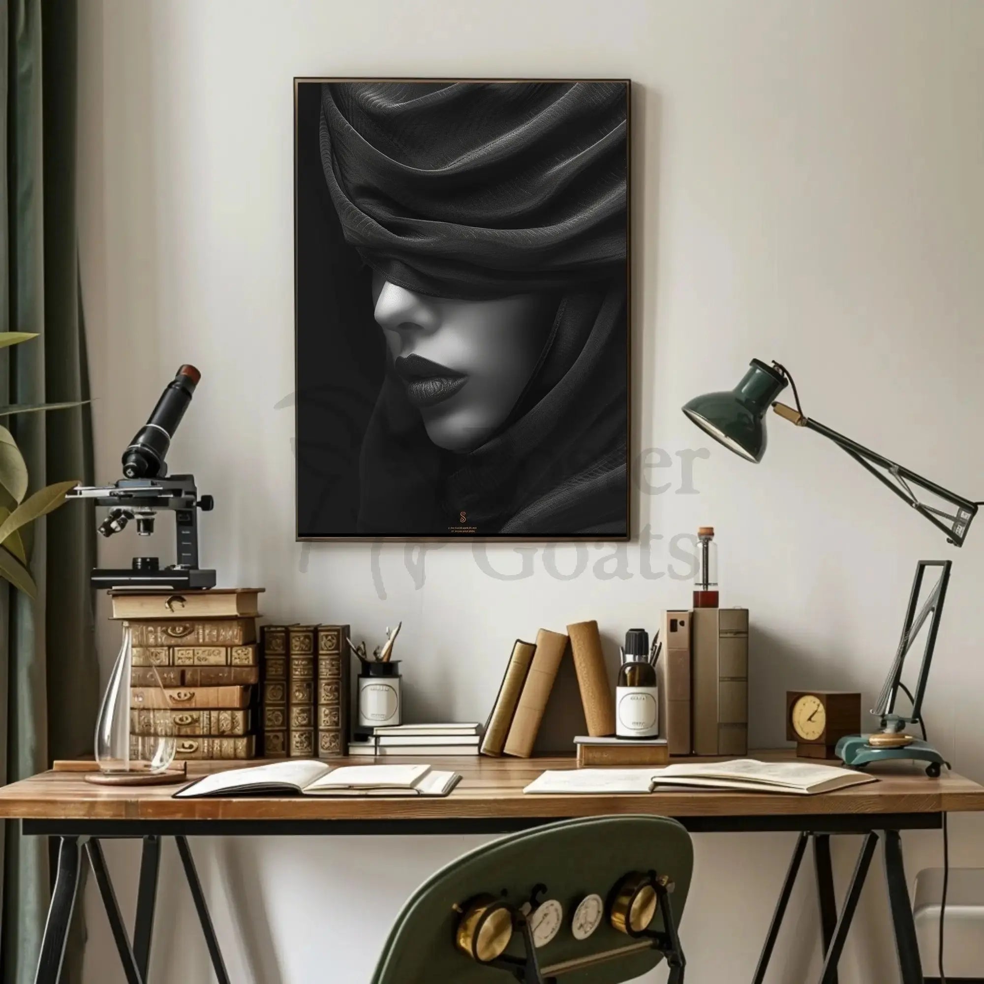 Mystery Veil Portrait: Enigmatic Elegance Artistic Poster PosterGoat