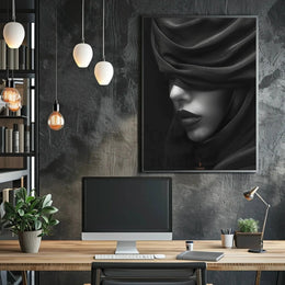 Mystery Veil Portrait: Enigmatic Elegance Artistic Poster PosterGoat