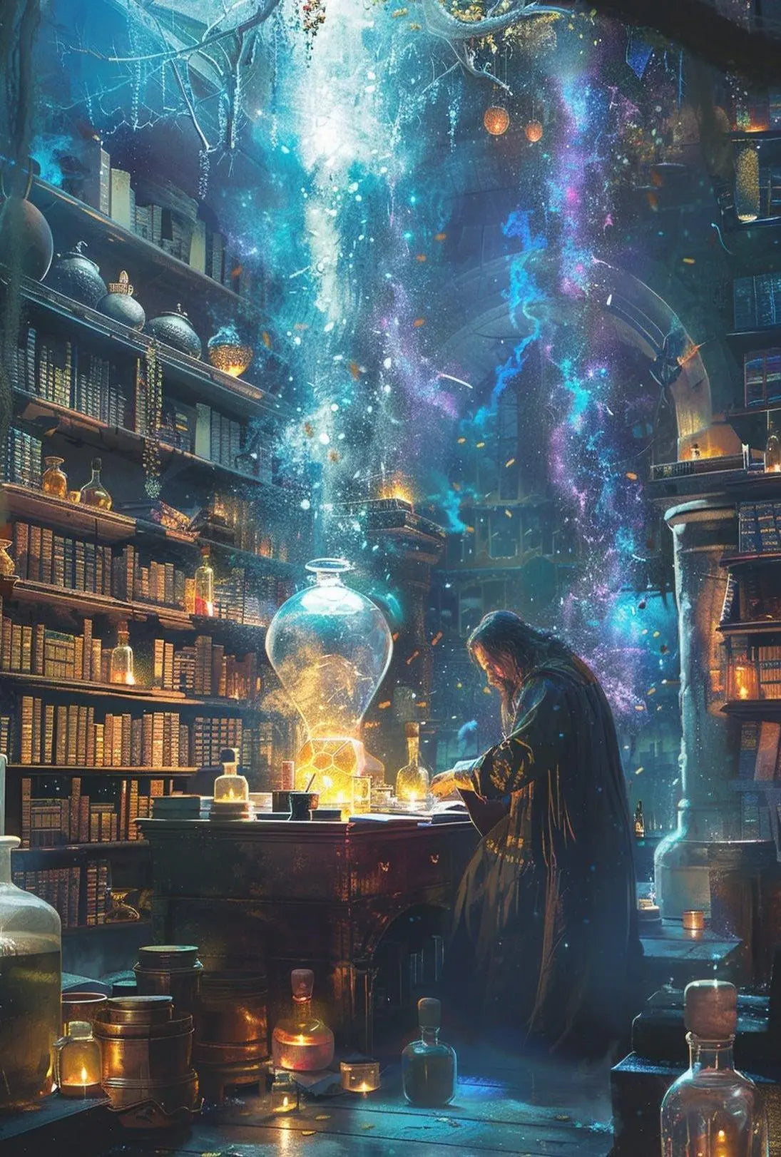 Mystical Alchemist Library Fantasy Poster PosterGoat