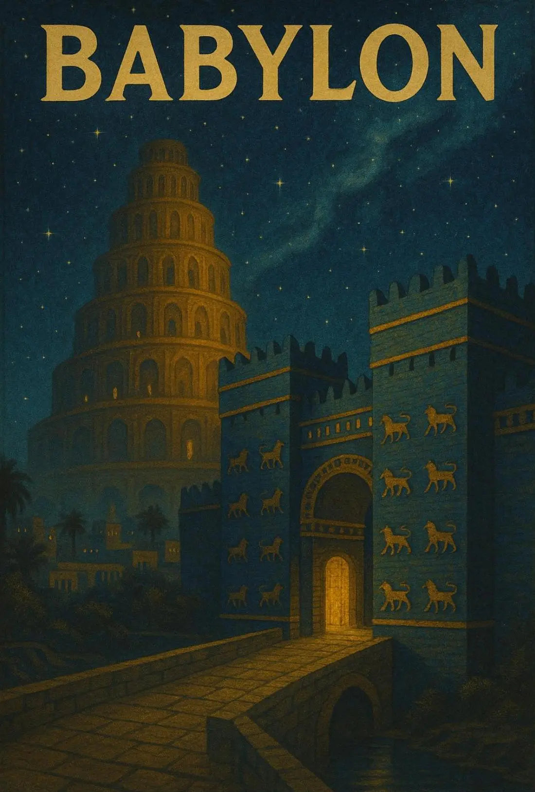 Mystical Ancient Babylon Illustrated Cultural or Heritage Poster PosterGoat