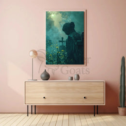 Mystical Angel Statue Tranquility Abstract Artistic Poster PosterGoat