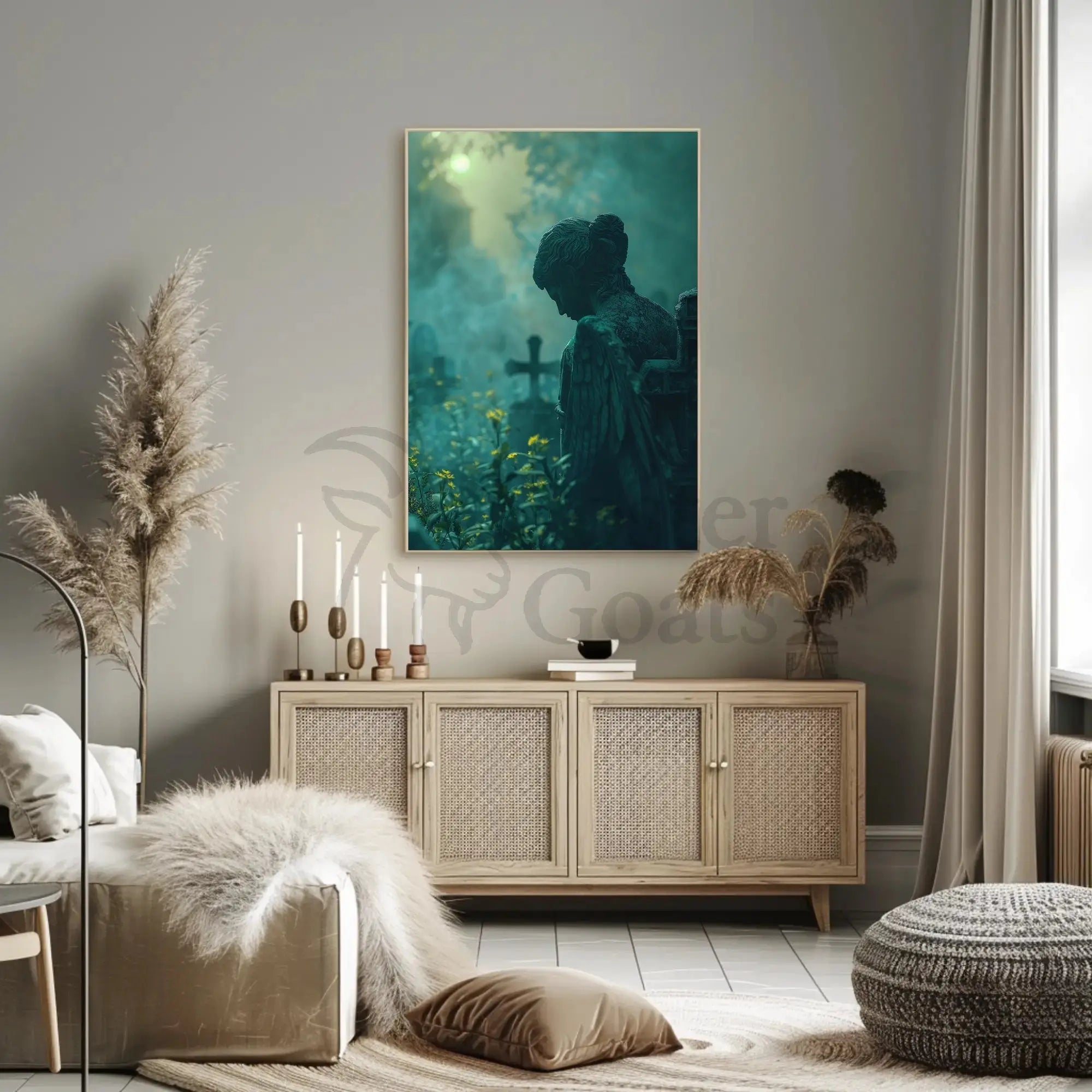 Mystical Angel Statue Tranquility Abstract Artistic Poster PosterGoat