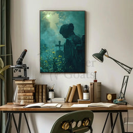 Mystical Angel Statue Tranquility Abstract Artistic Poster PosterGoat