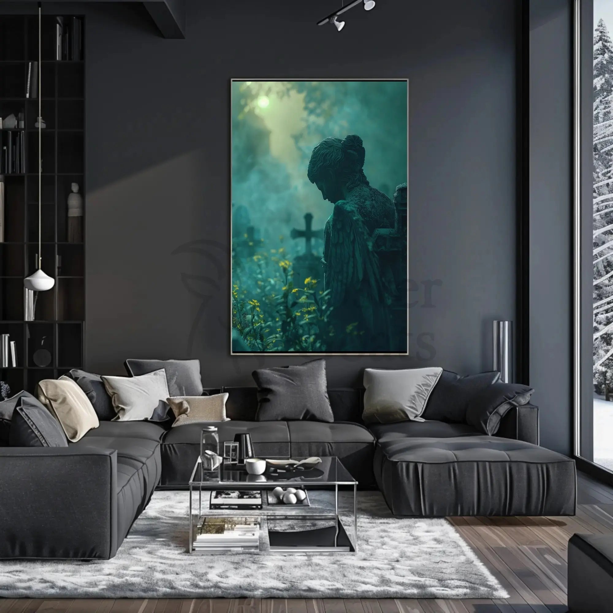 Mystical Angel Statue Tranquility Abstract Artistic Poster PosterGoat