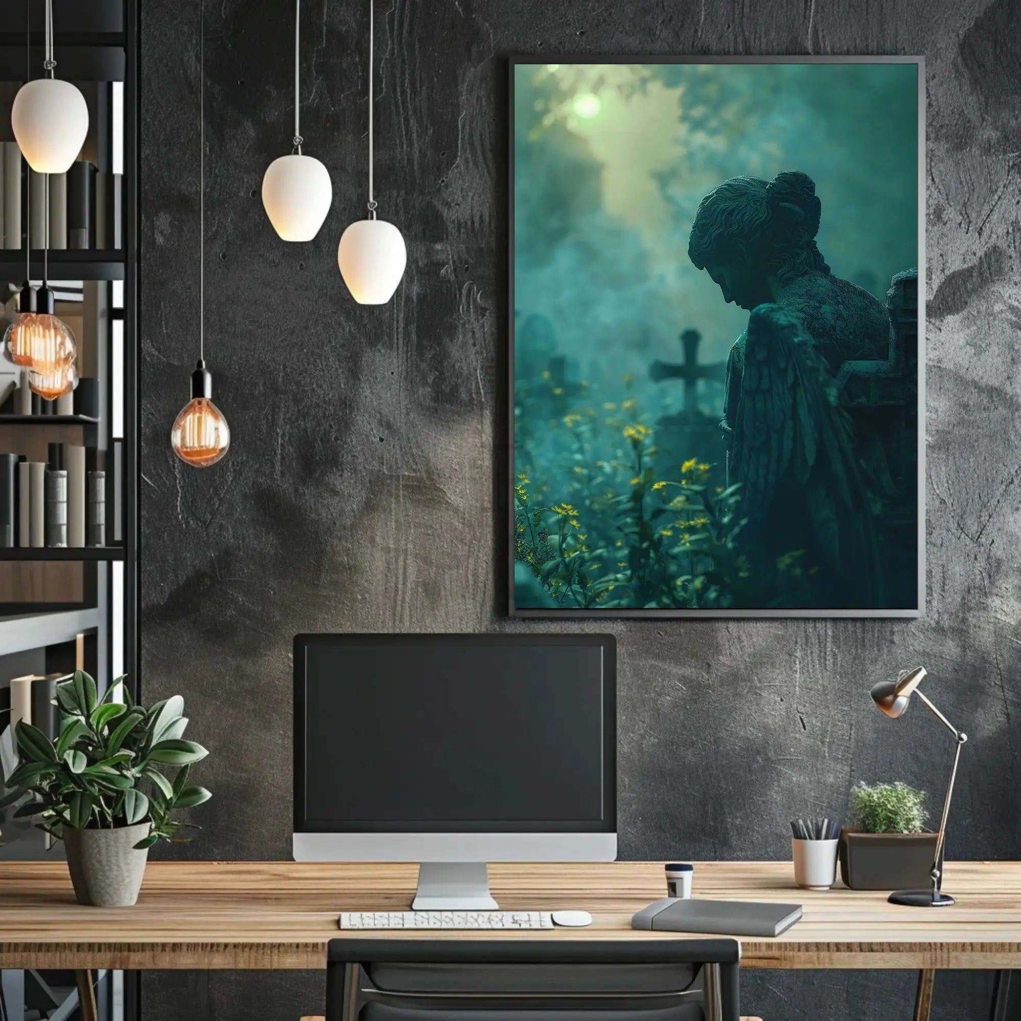 Mystical Angel Statue Tranquility Abstract Artistic Poster PosterGoat