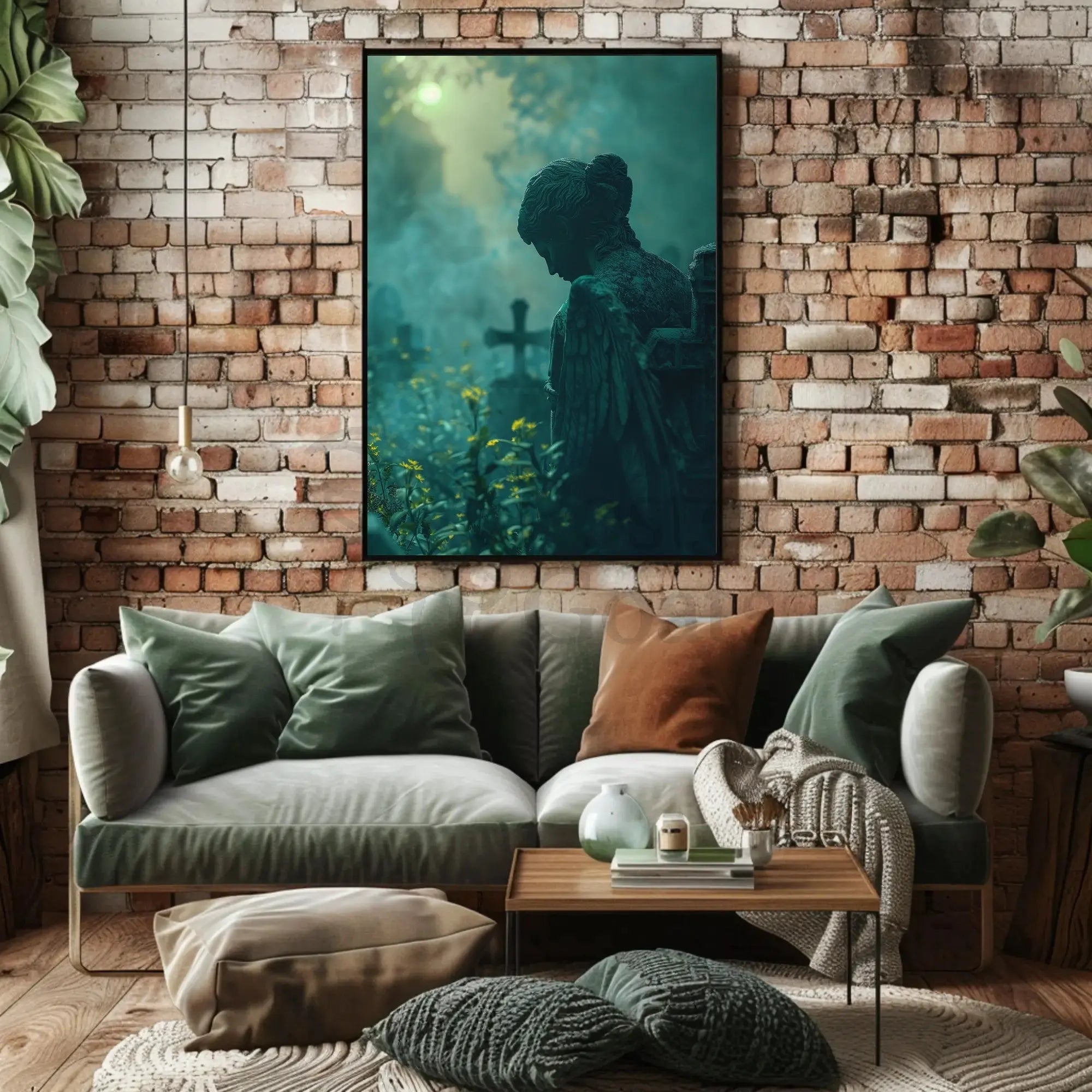 Mystical Angel Statue Tranquility Abstract Artistic Poster PosterGoat