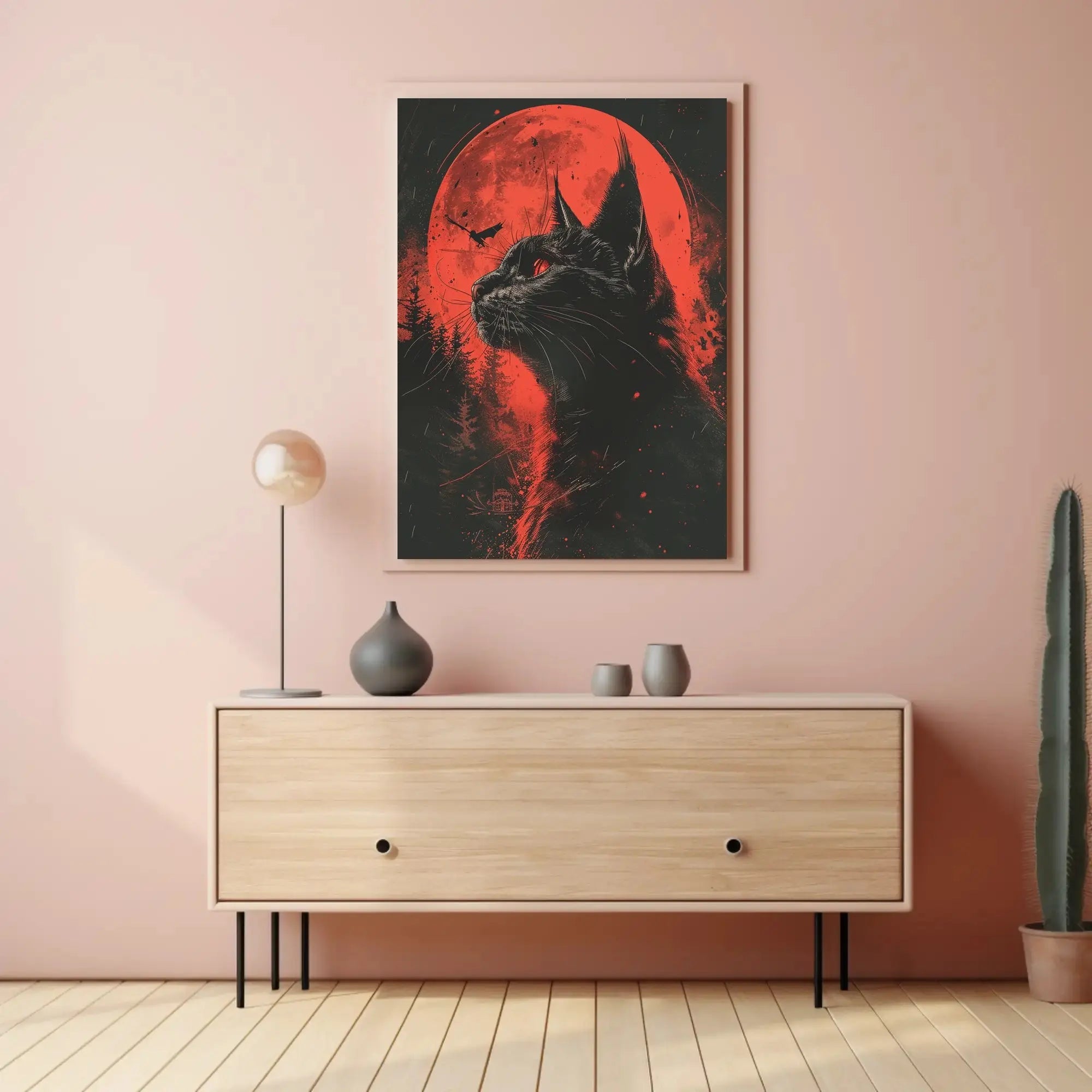 Mystical Black Cat Halloween Gothic Artistic Poster PosterGoat