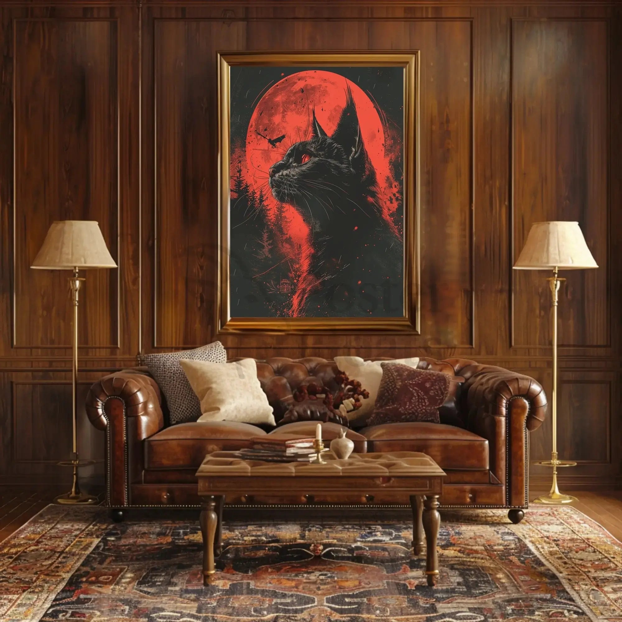 Mystical Black Cat Halloween Gothic Artistic Poster PosterGoat
