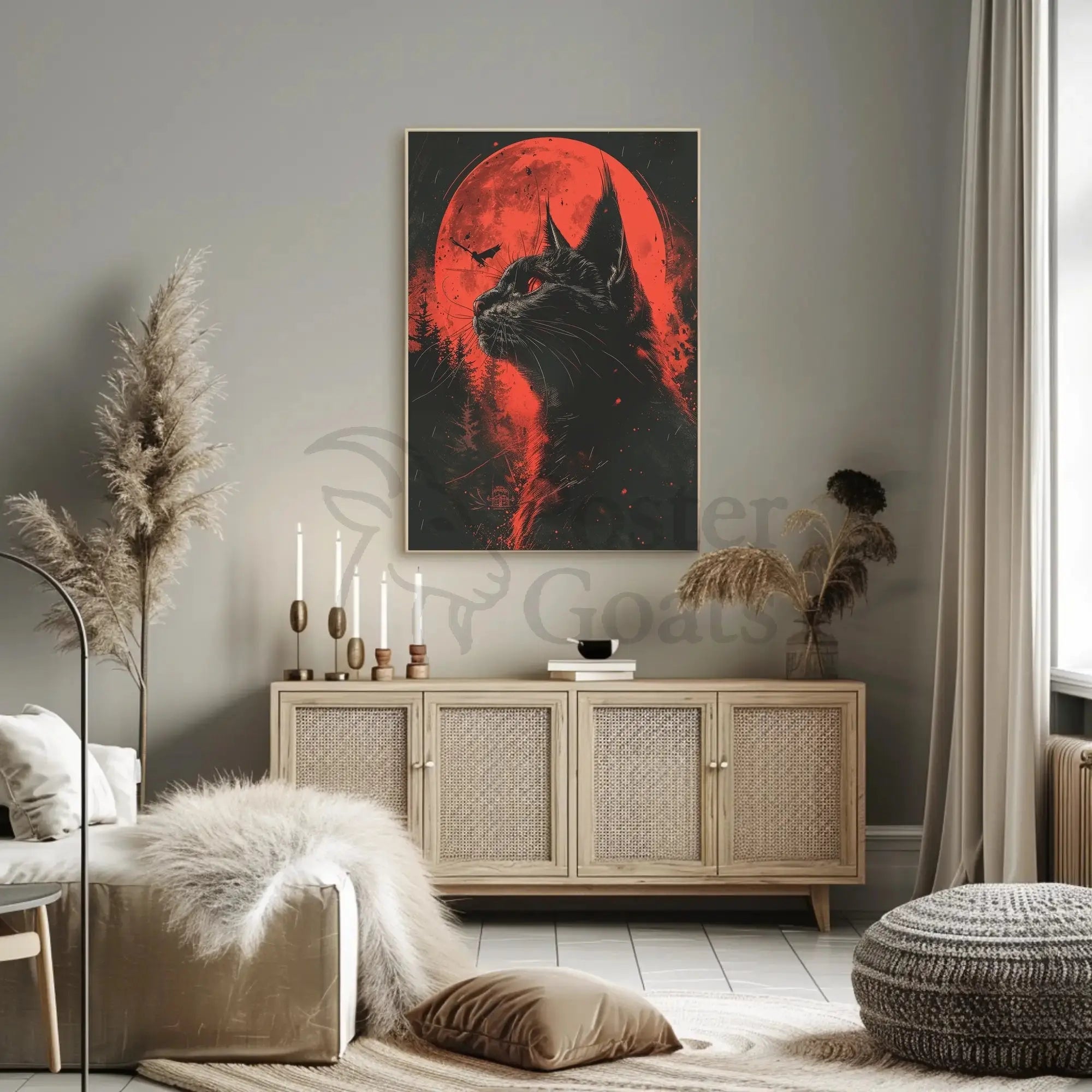 Mystical Black Cat Halloween Gothic Artistic Poster PosterGoat
