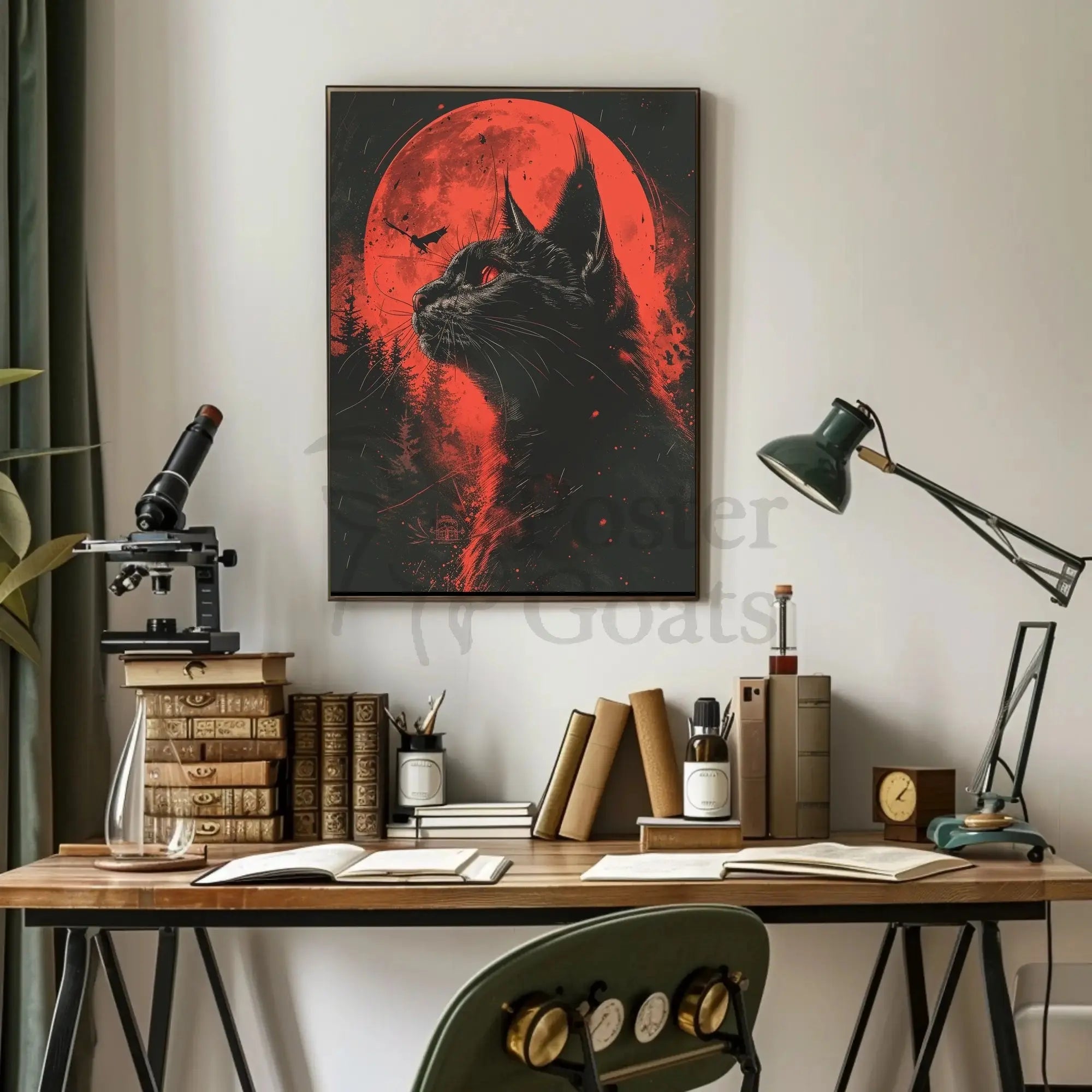 Mystical Black Cat Halloween Gothic Artistic Poster PosterGoat