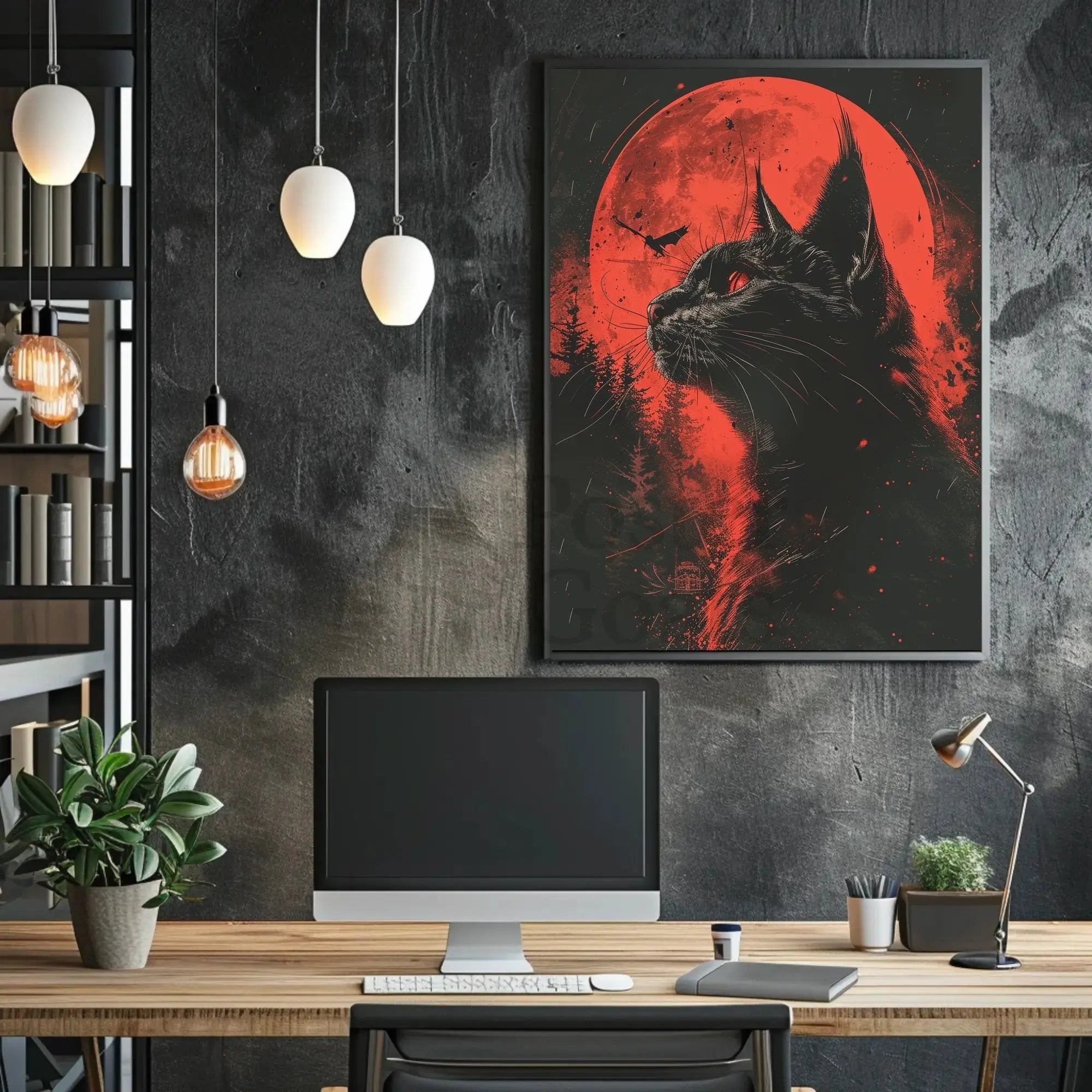 Mystical Black Cat Halloween Gothic Artistic Poster PosterGoat