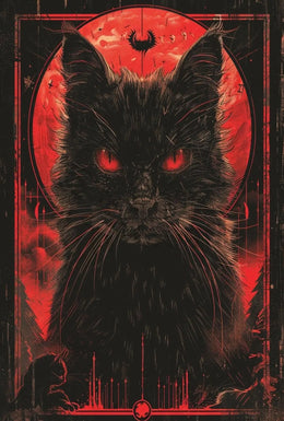 Mystical Black Cat with Red Moon - Artistic Poster PosterGoat