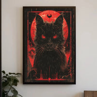 Mystical Black Cat with Red Moon - Artistic Poster PosterGoat