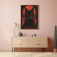Mystical Black Cat with Red Moon - Artistic Poster PosterGoat