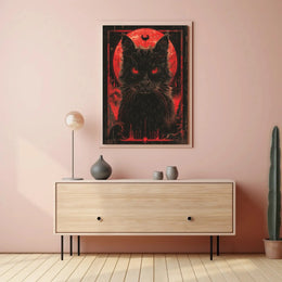 Mystical Black Cat with Red Moon - Artistic Poster PosterGoat