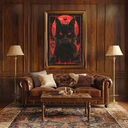 Mystical Black Cat with Red Moon - Artistic Poster PosterGoat