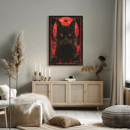 Mystical Black Cat with Red Moon - Artistic Poster PosterGoat