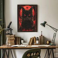 Mystical Black Cat with Red Moon - Artistic Poster PosterGoat