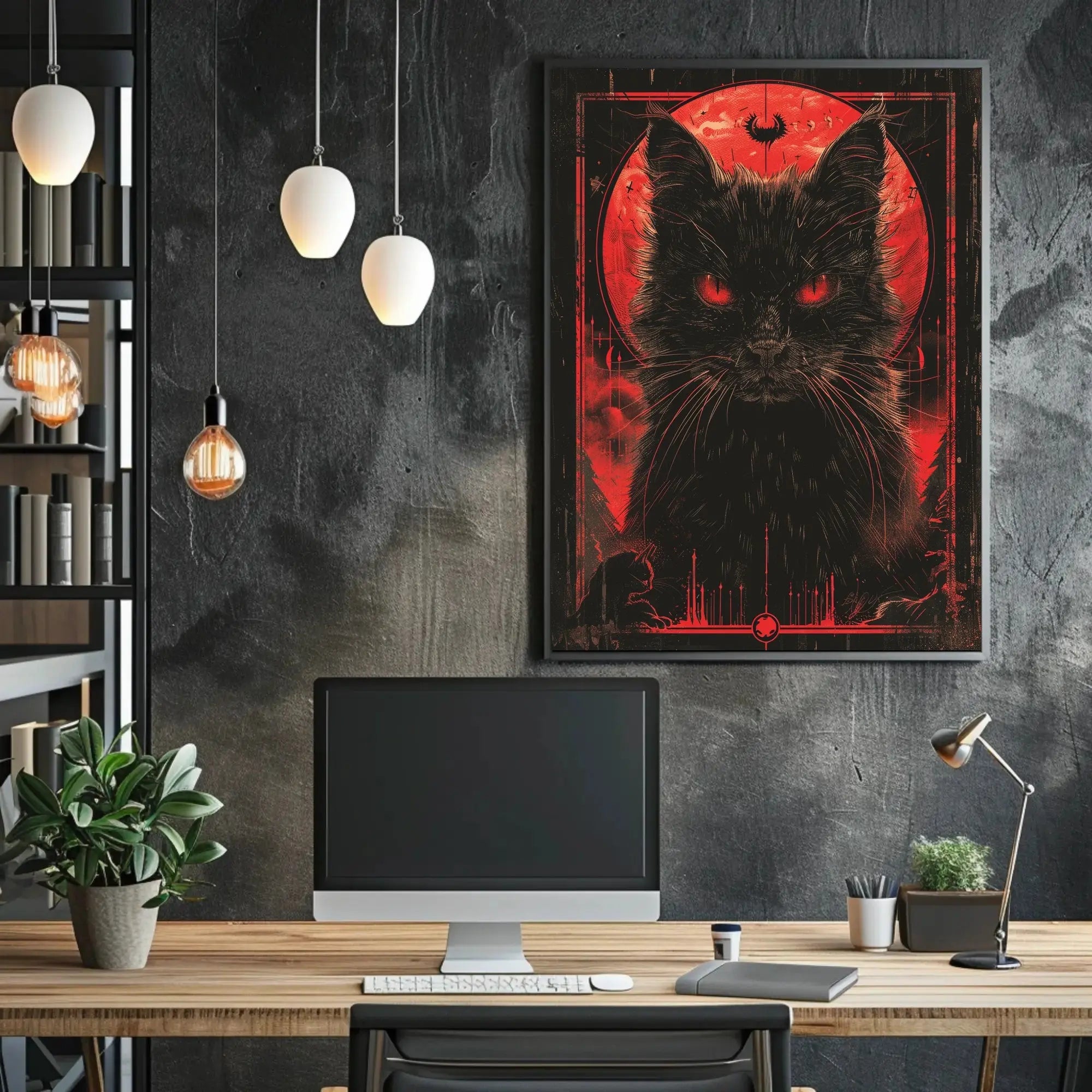 Mystical Black Cat with Red Moon - Artistic Poster PosterGoat